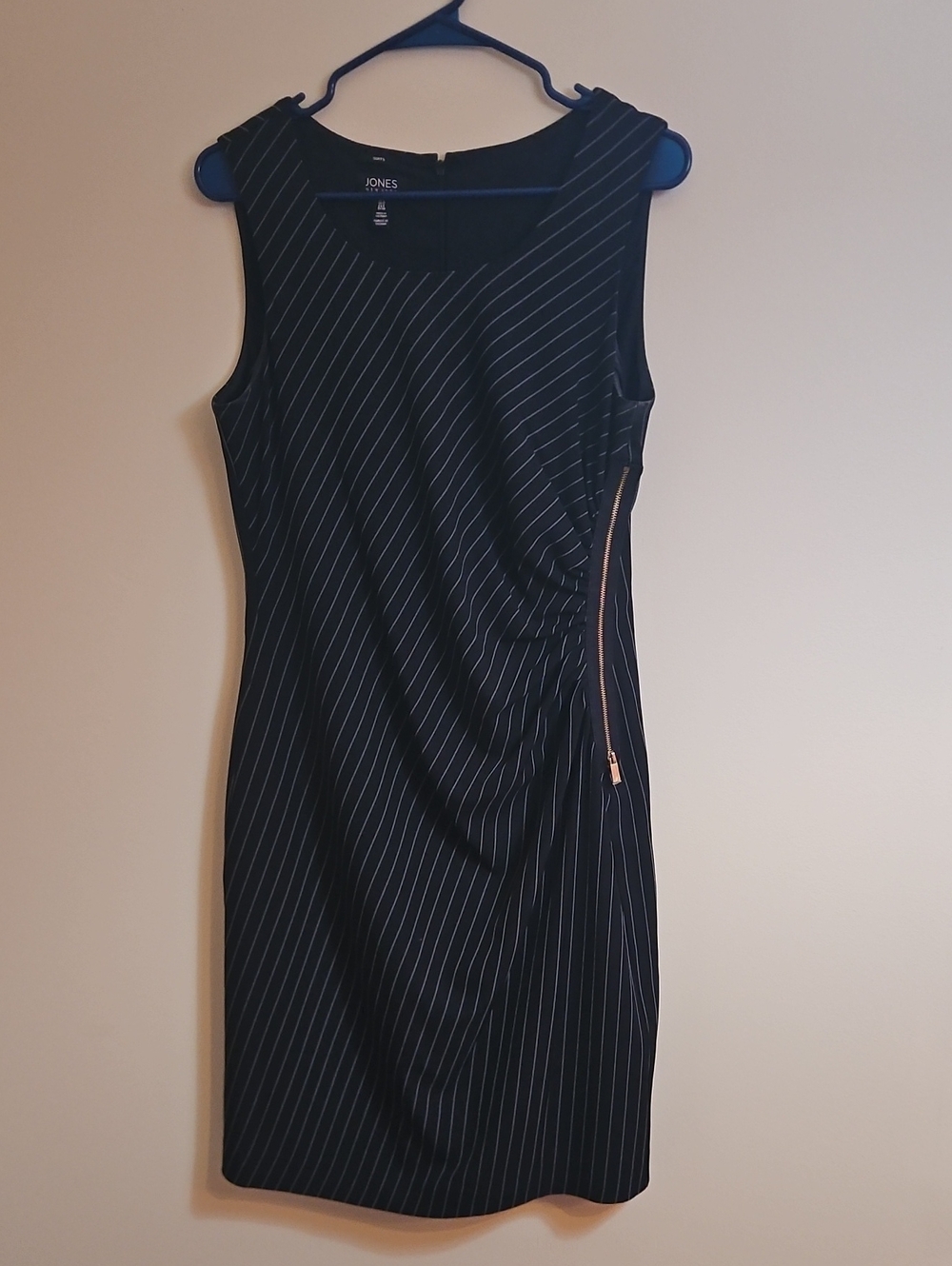 Jones New York Black Pinstripe Midi Sheath with Side Zip Accent